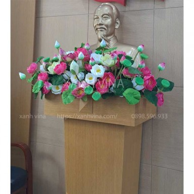 Hoa sen trang trí bục tượng bác 70x50cm